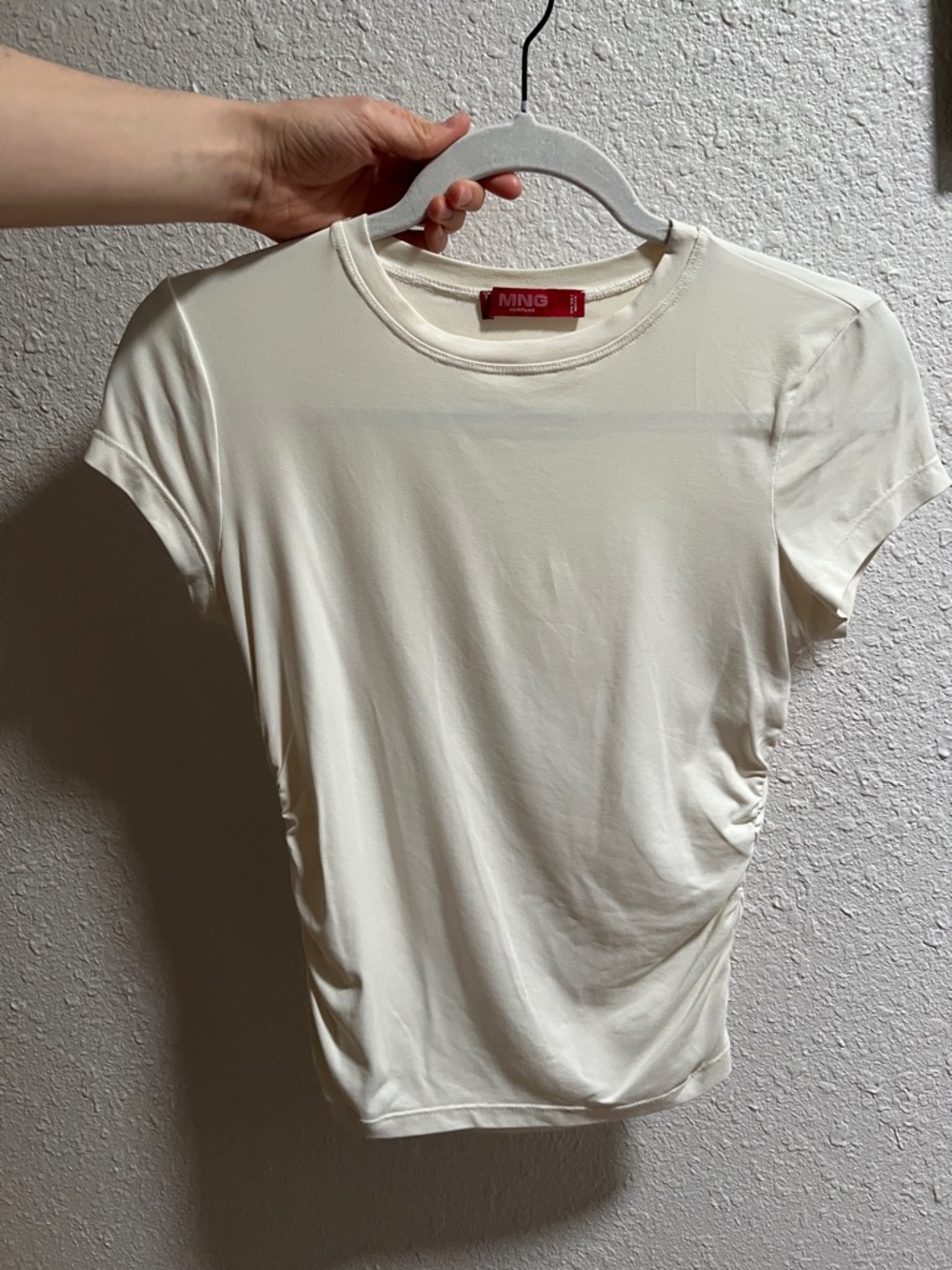 Mango Off-White Short Sleeve Ruched Tee